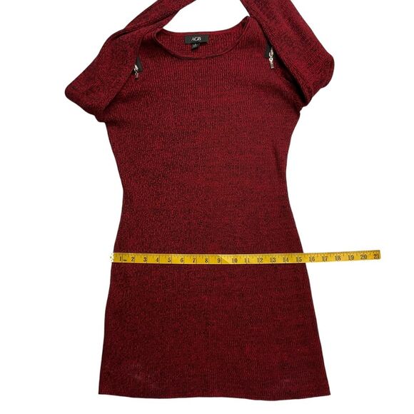 AGB Women's Long Sleeve Sweater‎ Dress Red Black Zip Shoulder Size L Knit - Picture 10 of 13